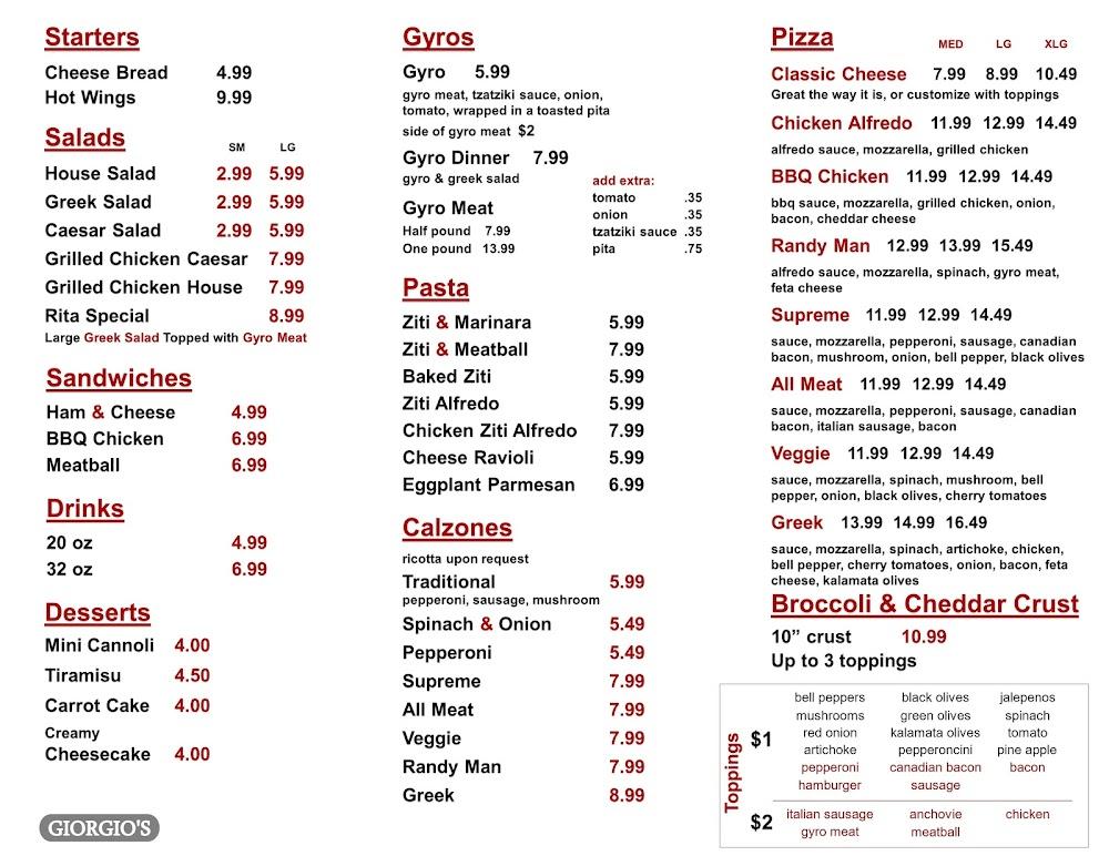 Giorgio's Pizzeria Menu image 1